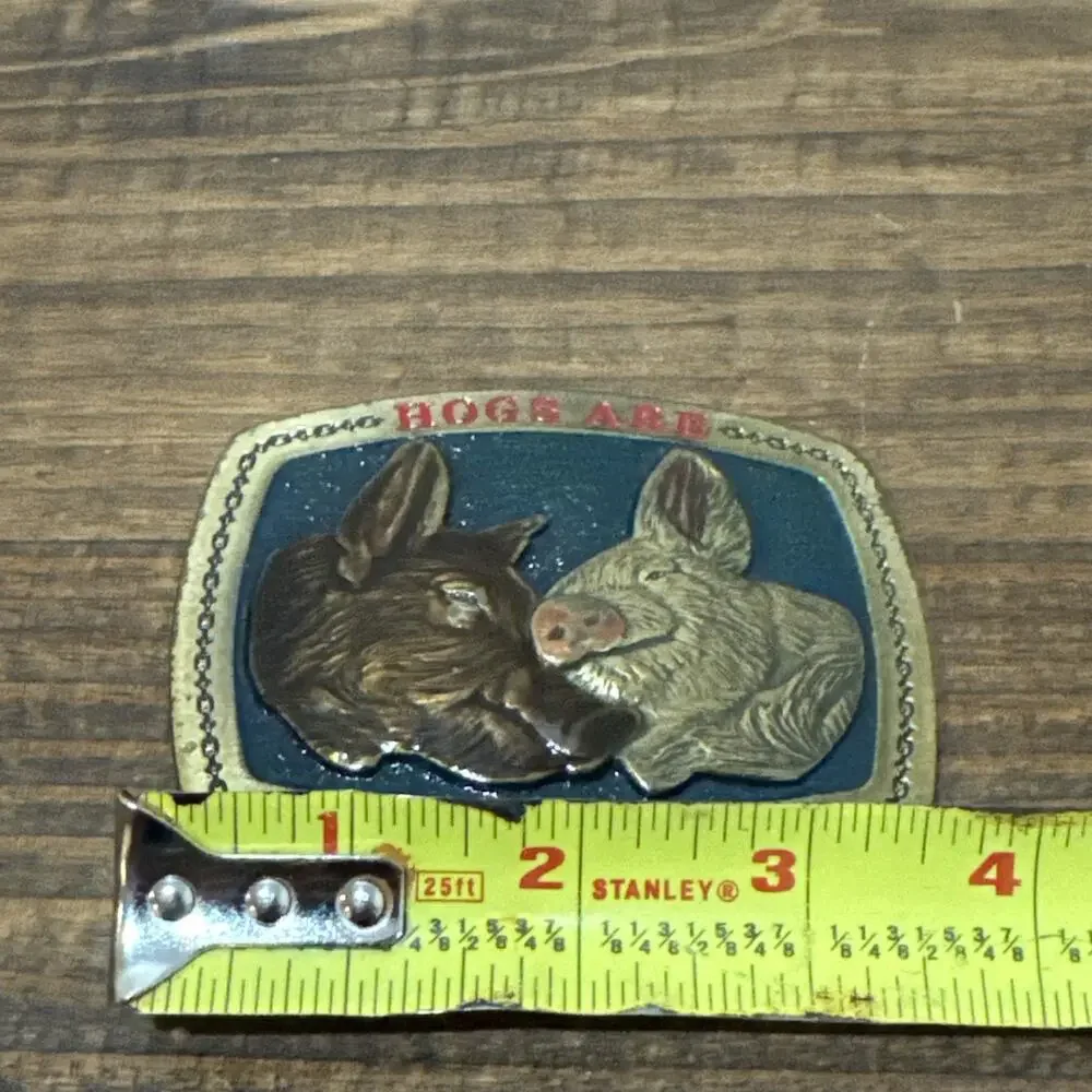 Hogs Are Beautiful Belt Buckle Farmer Colorful Heavy Vintage 1979